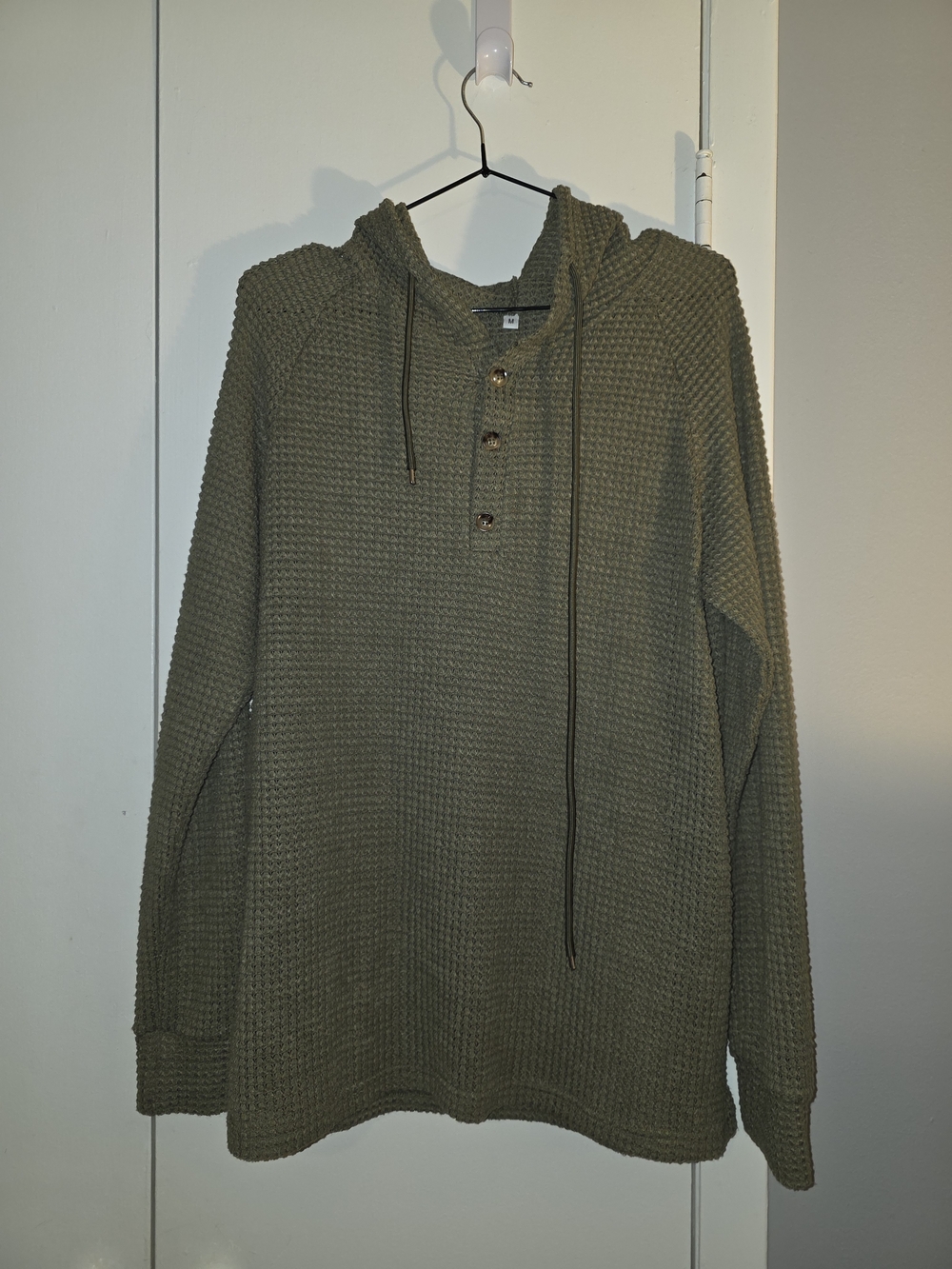 SHEIN Olive Green Waffle Knit Hooded Tunic